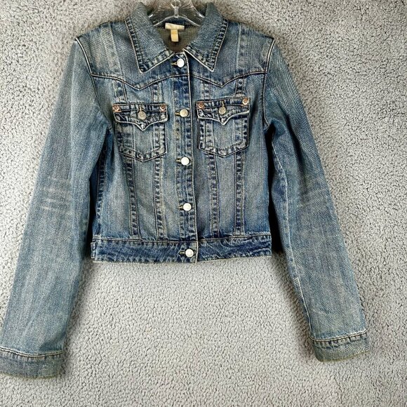 Vintage Y2K JLO Jennifer Lopez Denim Jean Jacket Embroidered Size Medium - Picture 1 of 5